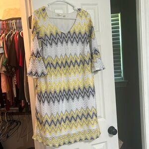 Yellow/grey/white chevron dress